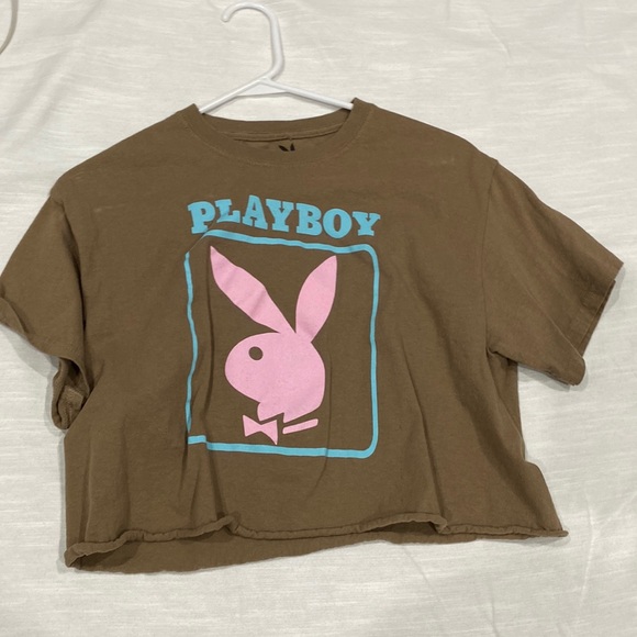 Brown Playboy Cropped T Shirt | Poshmark